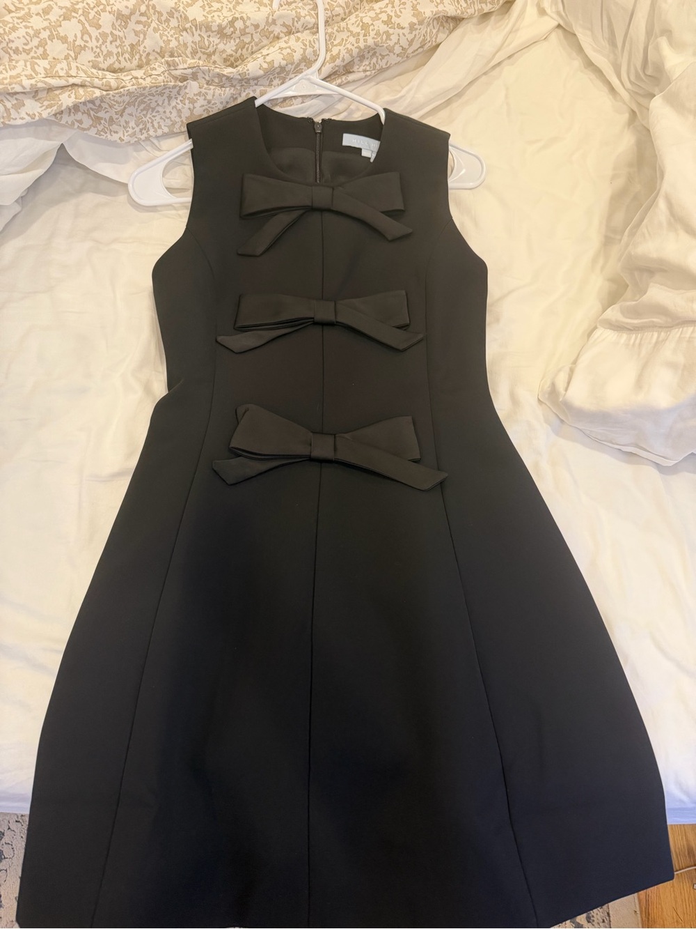 Hill House Black Sleeveless Mini Dress with Triple Bow Accents